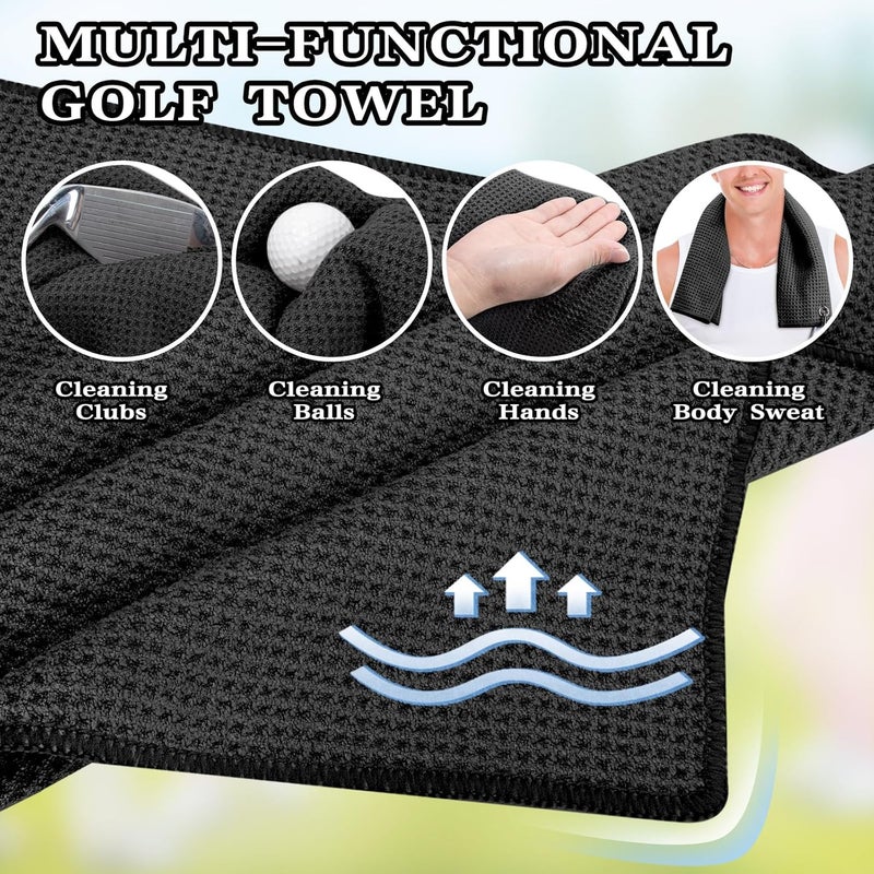 Seticek 2 Pack Golf Towel (16" X 16") with Club Brush, Microfiber Waffle Pattern Towels for Golf Bags for Men,Essential Golf Combo Cleaning Kit (Blue) - Image 4
